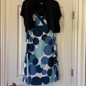 Blue n Blue Dot dress with cardigan